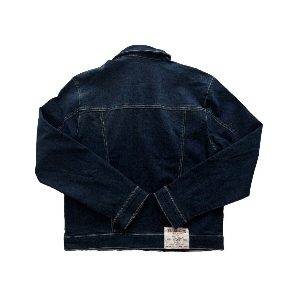 True Religion Men’s Dark Hawk Denim Trucker Jacket Size S Horseshoe Logo NWT